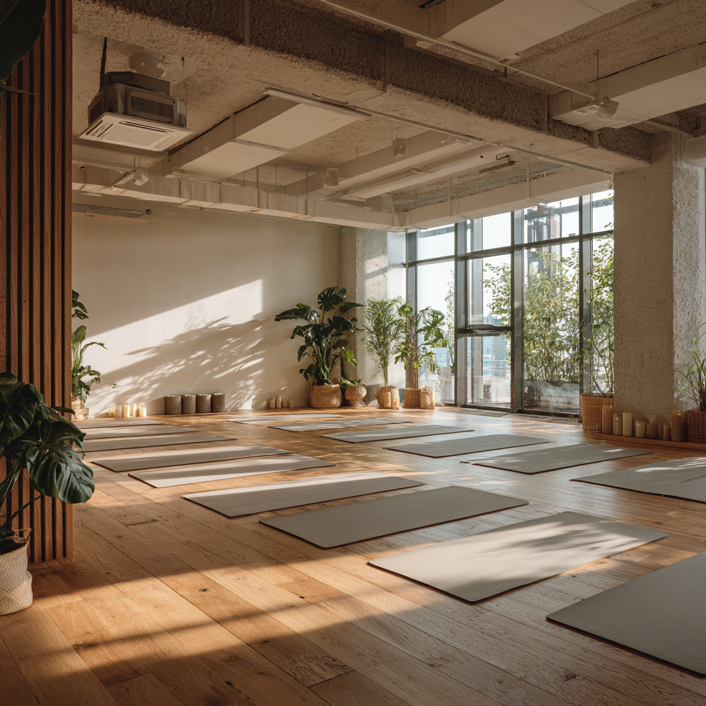 Інтер'єр йога-студії з природним освітленням